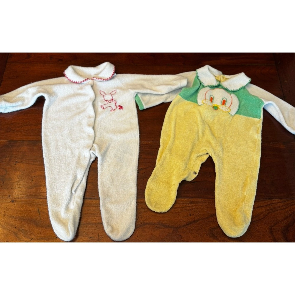 Set of 2 Vintage Terry Cloth Super Soft Baby Sleepers
